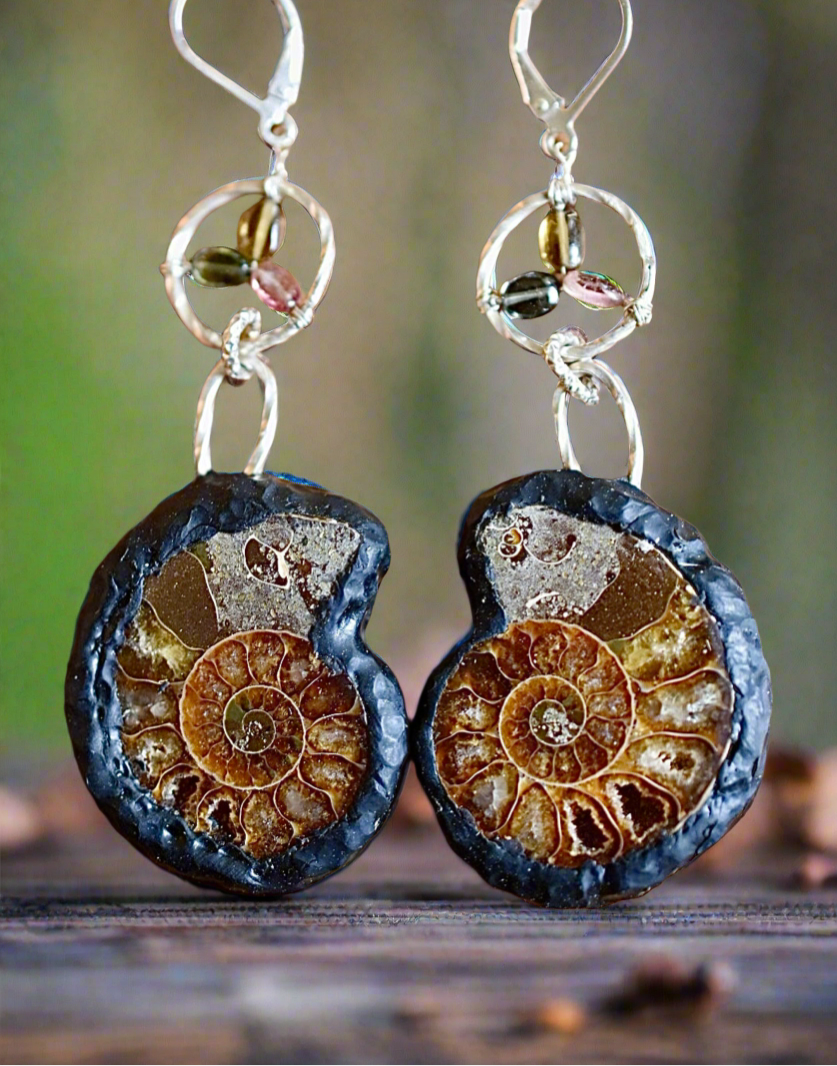Ammonite & Tourmaline Earrings