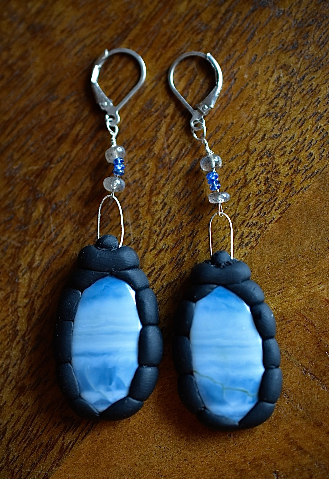 Blue Opal with Sapphire & Labradorite Earrings