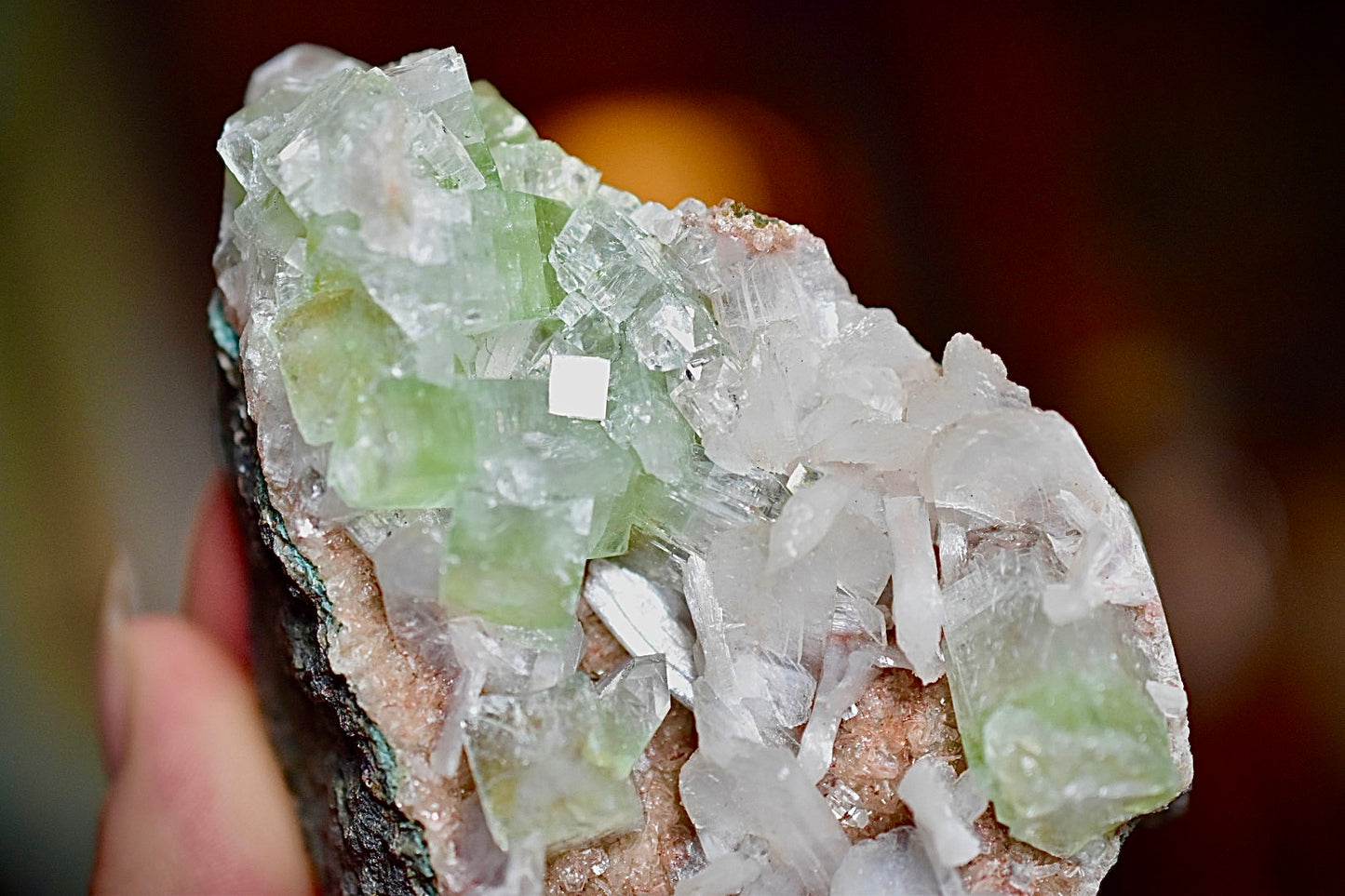 Rare Green Apophyllite with Heulandite