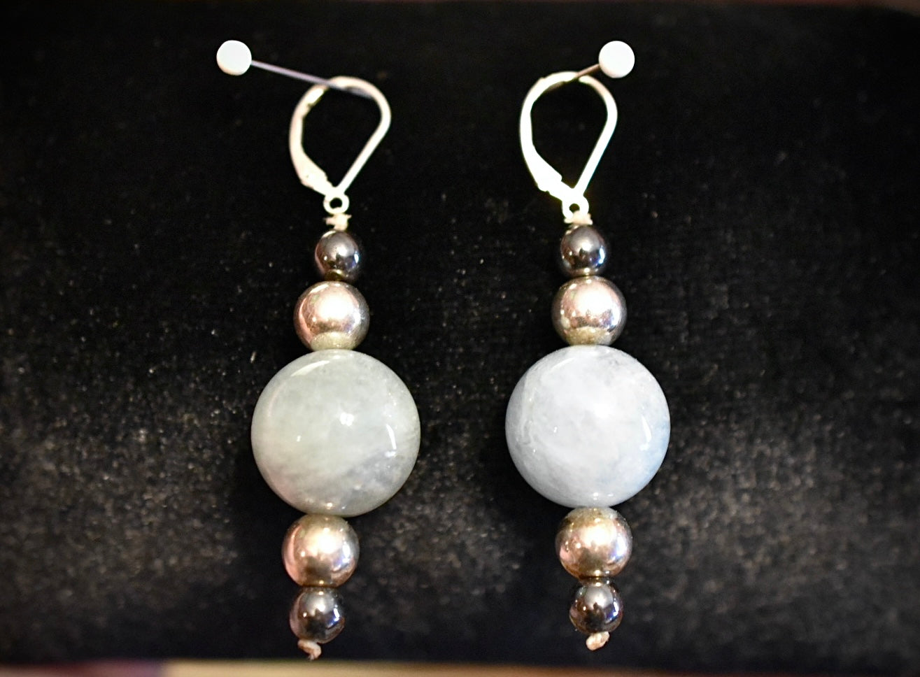 Aquamarine and Silver Bead Earrings
