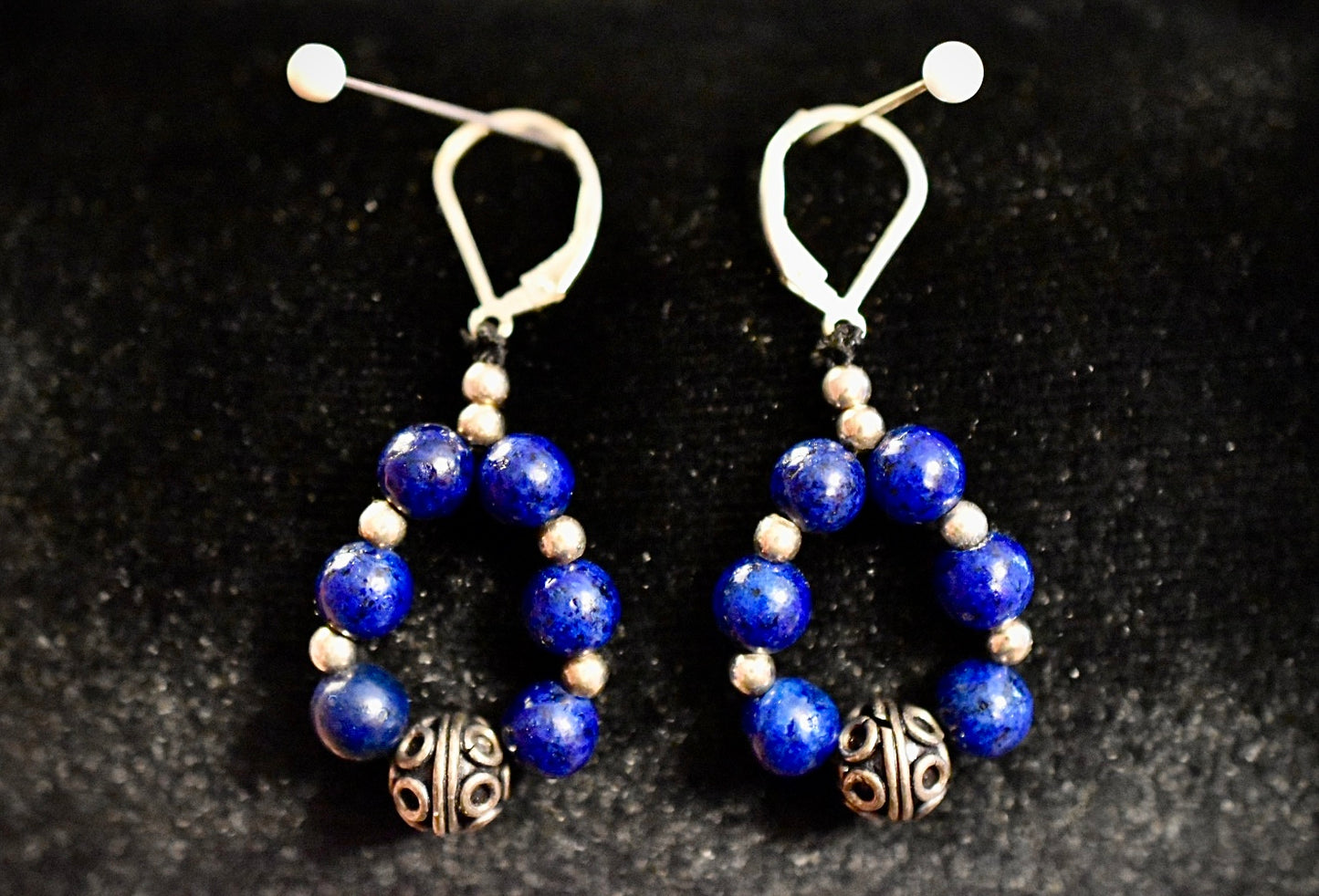 Lapis Lazuli and Silver Bead Hoop Earrings