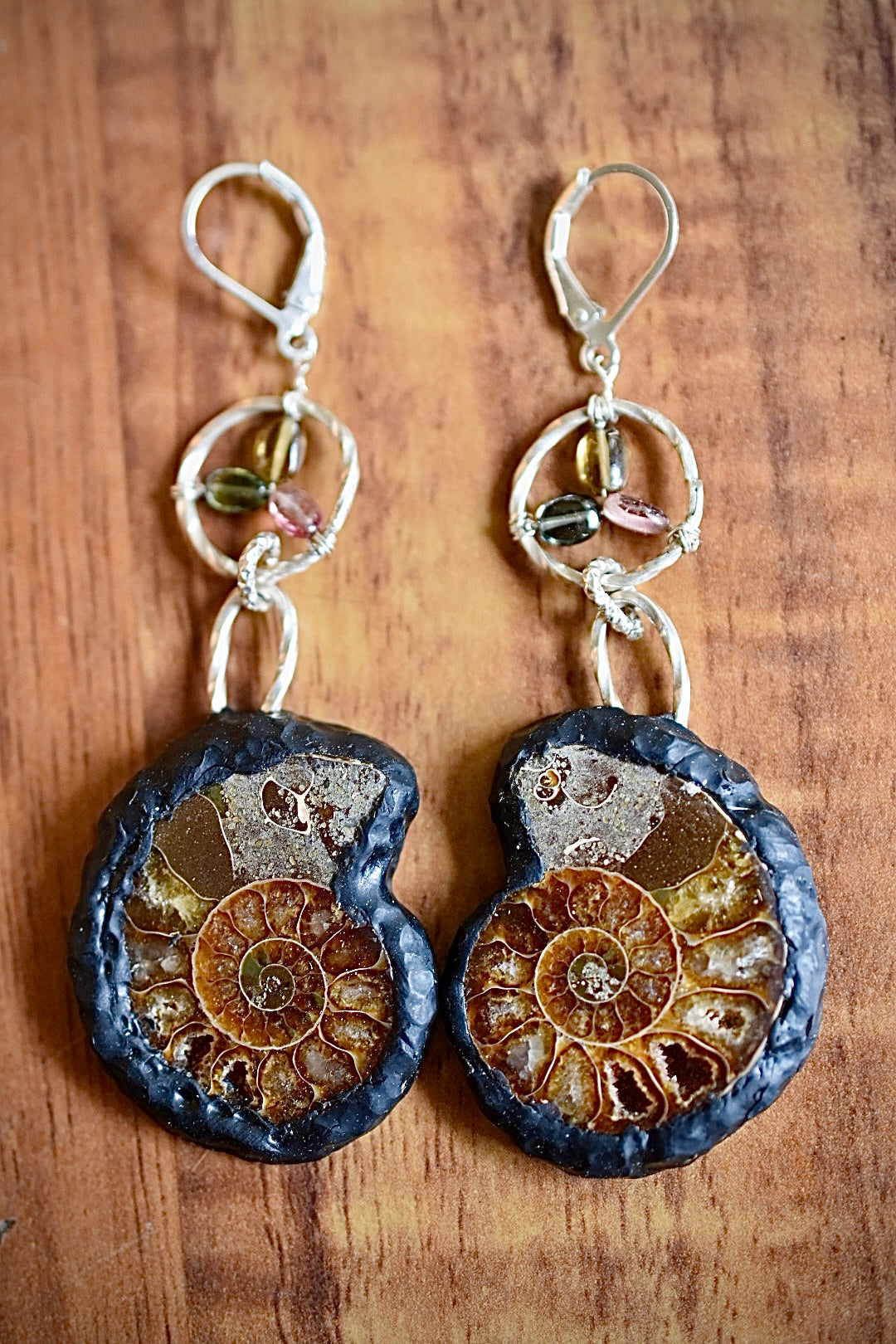 Ammonite & Tourmaline Earrings