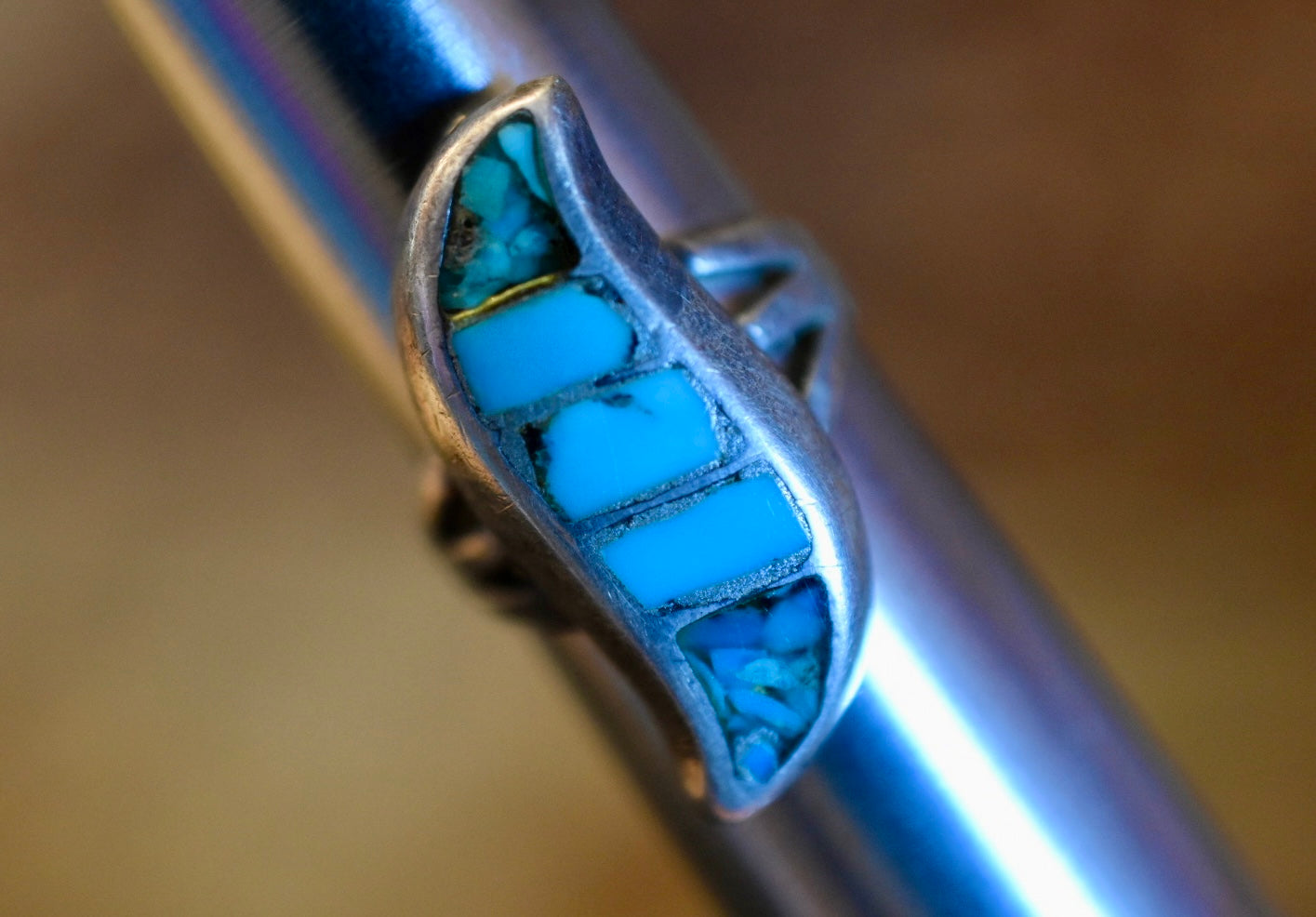 Turquoise Inlaid in Silver Ring • Vintage