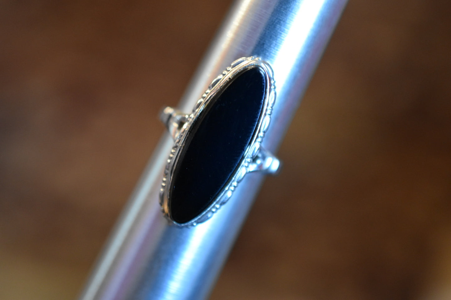 Black Obsidian in Silver Ring • Vintage