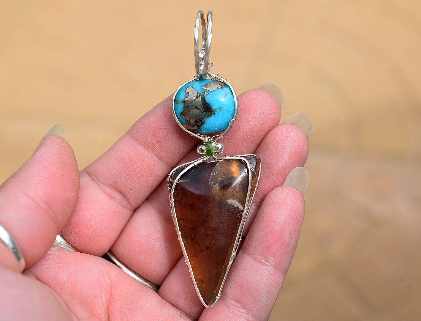 Turquoise & Amber Pendant