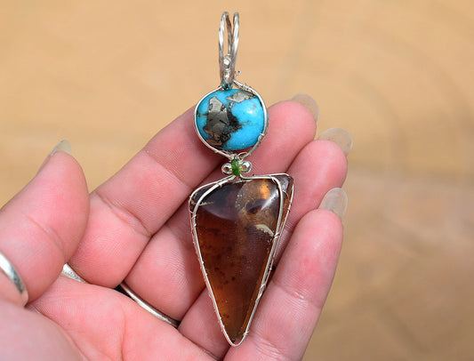 Turquoise & Amber Pendant