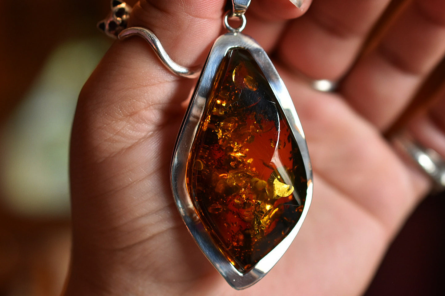 Large Amber Pendant • Vintage