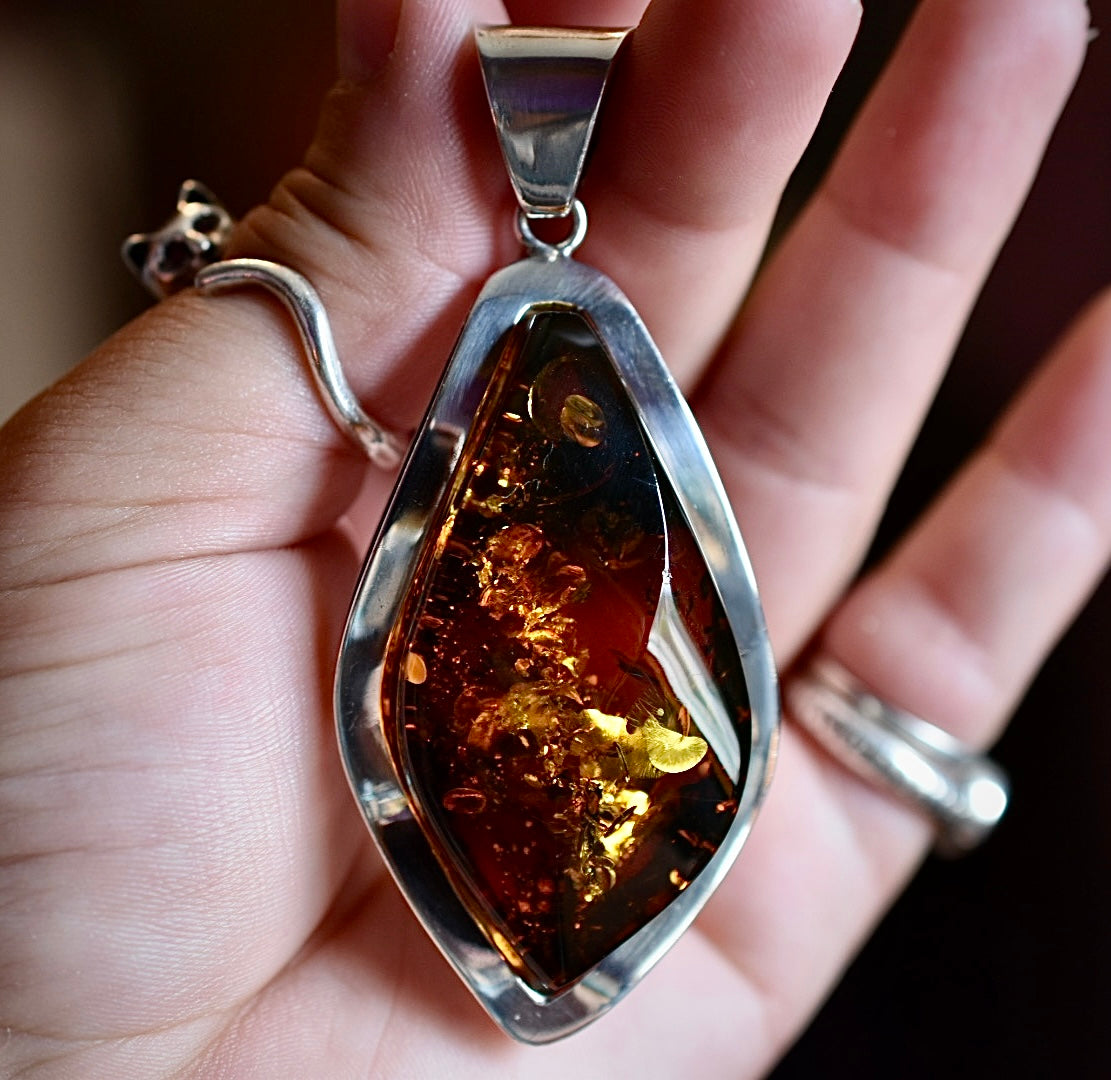 Large Amber Pendant • Vintage