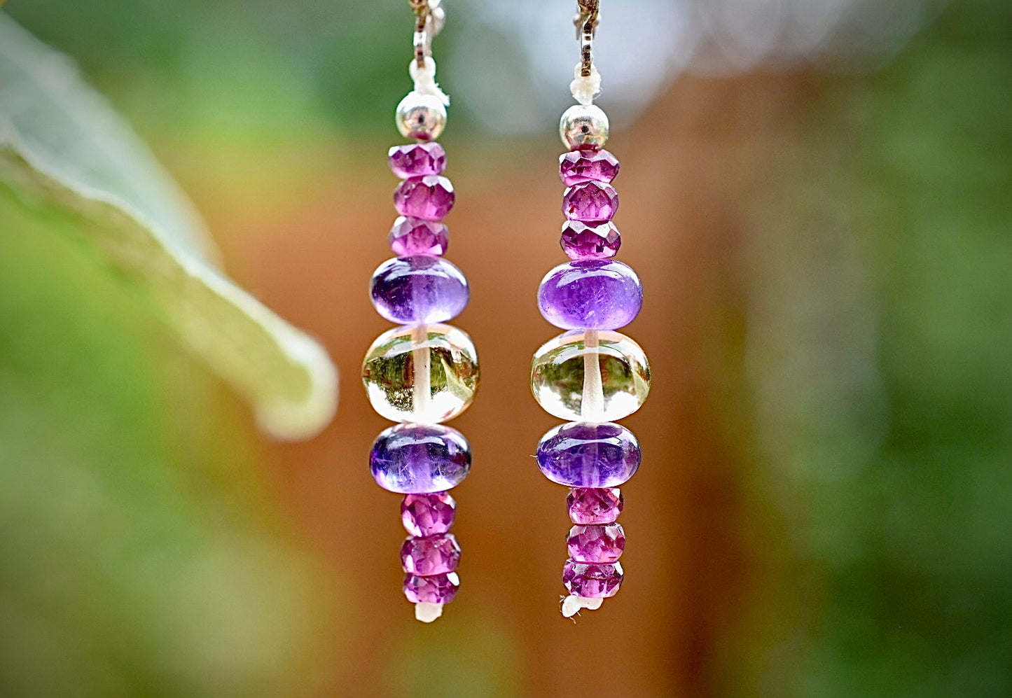 Citrine & Amethyst & Rhodolite Earrings