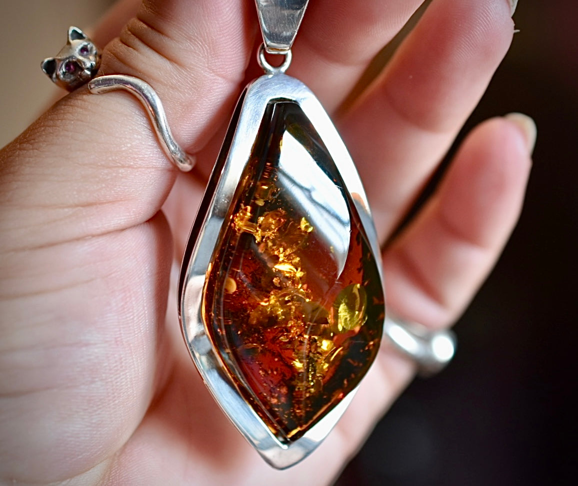 Large Amber Pendant • Vintage