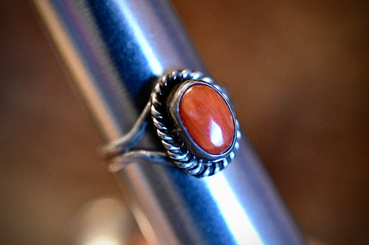 Red Coral in Silver Ring • Vintage