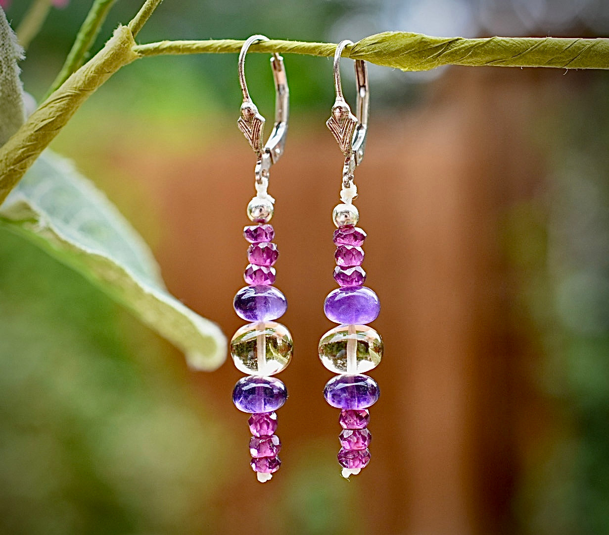 Citrine & Amethyst & Rhodolite Earrings