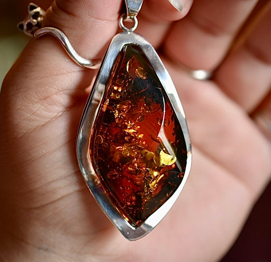 Large Amber Pendant • Vintage