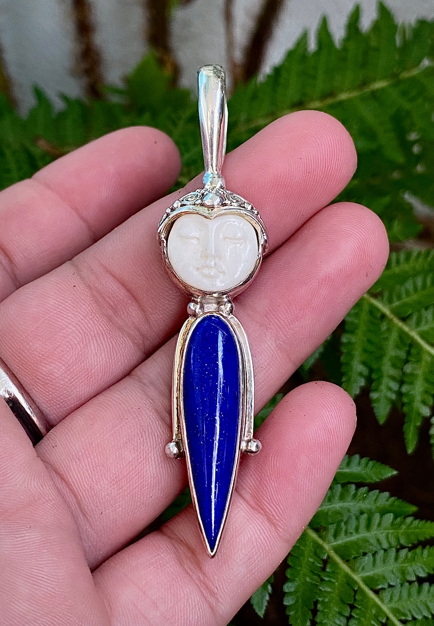 Lapis Lazuli Moon Pendant • Vintage