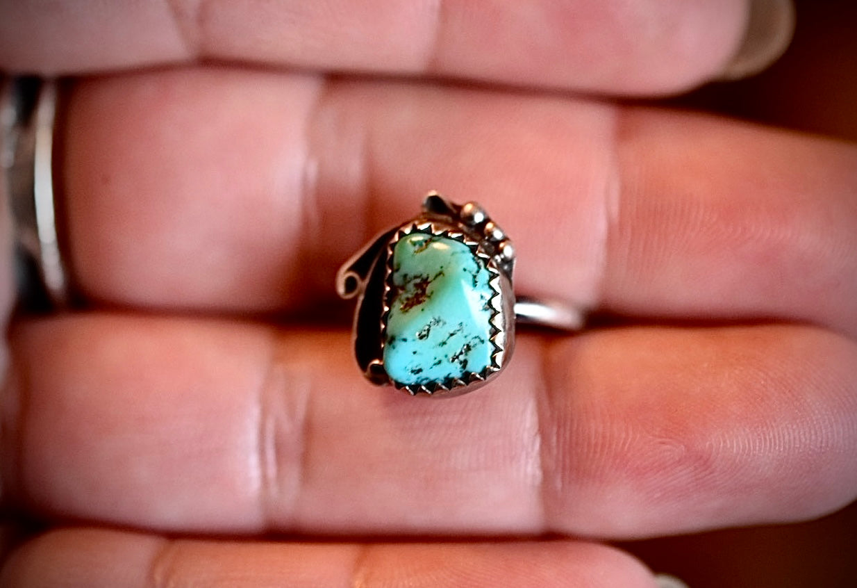 Turquoise in Silver Ring • Vintage