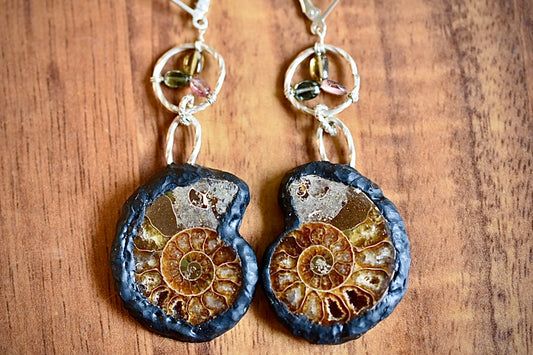 Ammonite & Tourmaline Earrings